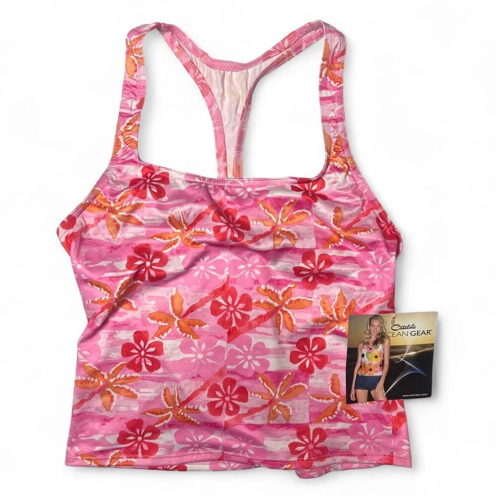 Y2K Catalina Ocean Gear Pink Floral Tankini Swim Top Vintage